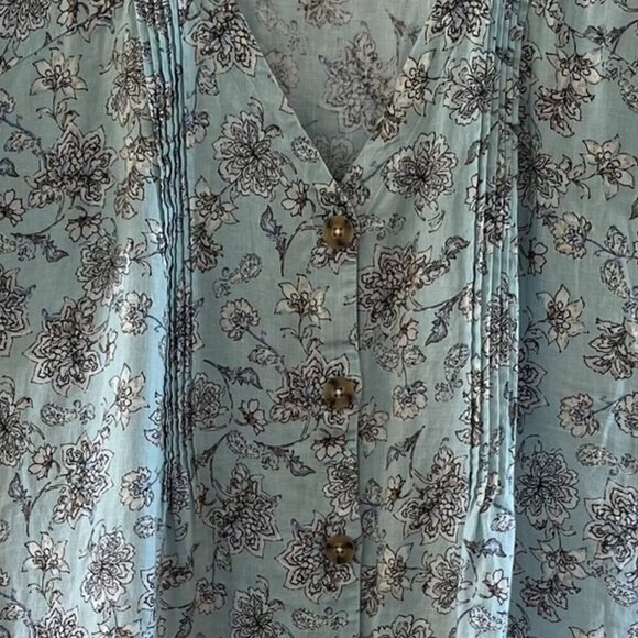 J.Jill Love Linen Woman's Blue Dizi Floral Pin-Tuck Dress Sz Lr - Picture 2 of 9